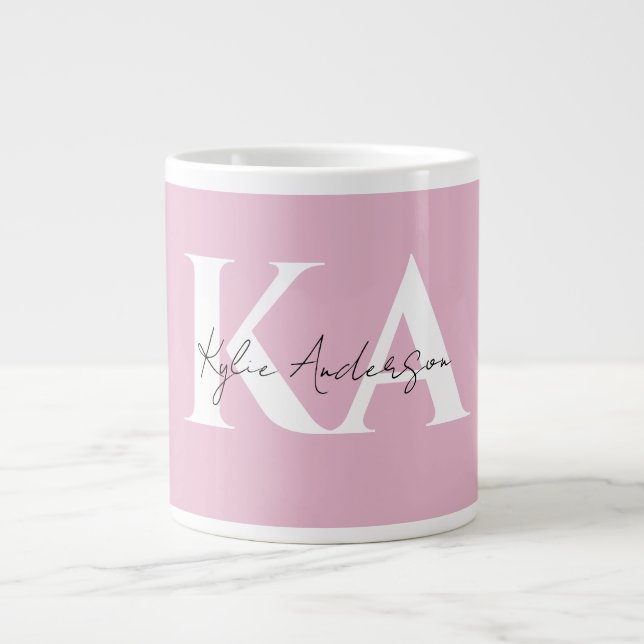 Modern Pink Personalised Monogram Name -  Large Coffee Mug (Front)