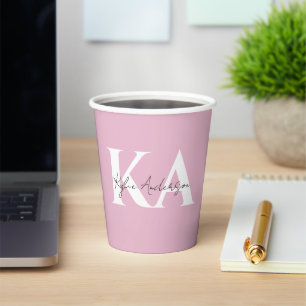 Modern Pink Personalised Monogram Name -  Paper Cups
