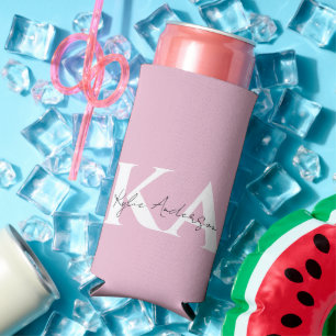 Modern Pink Personalised Monogram Name - Seltzer Can Cooler