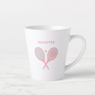 Modern Pink Personalised Name Tennis  Latte Mug