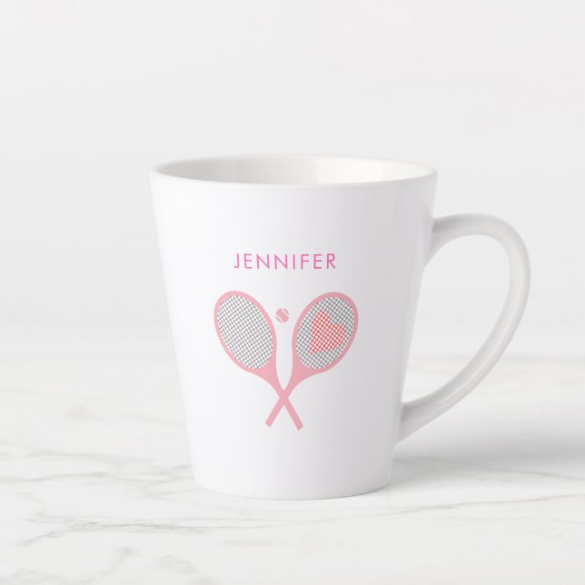 Modern Pink Personalised Name Tennis  Latte Mug (Right)
