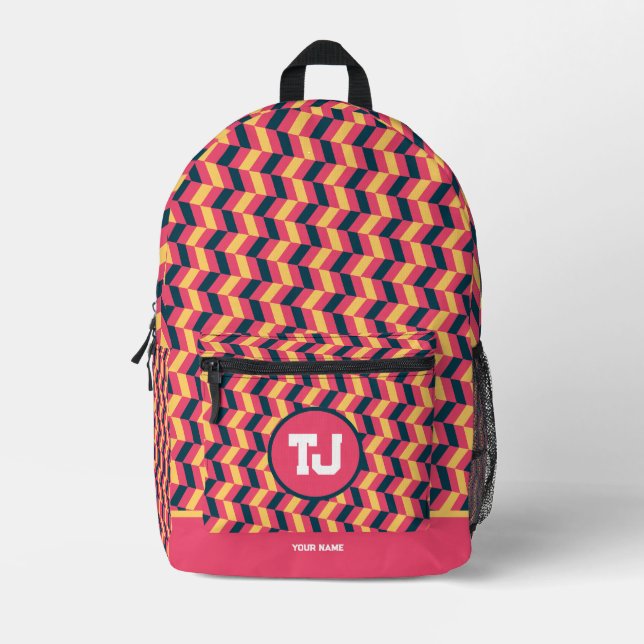 Modern Pink Personalised School  Printed Backpack (Front)