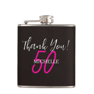 Modern Pink Personalised Thank You Birthday Hip Flask