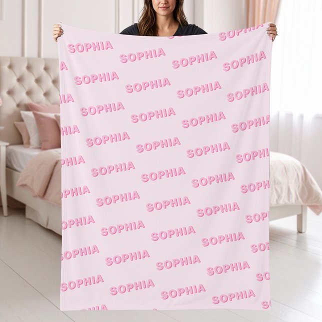 Modern Pink Personalized Repeating Name Pattern Fleece Blanket (Creator Uploaded)