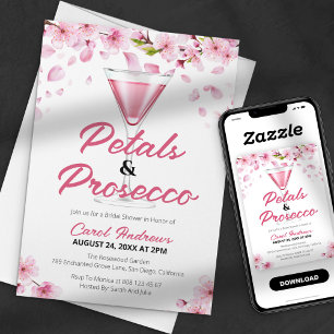 Modern Pink Petals & Prosecco Bridal Shower Invitation