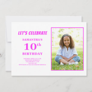 Modern Pink Photo 10th Birthday  Invitation