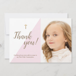 Modern Pink Photo 1st Holy Communion Thank You Card