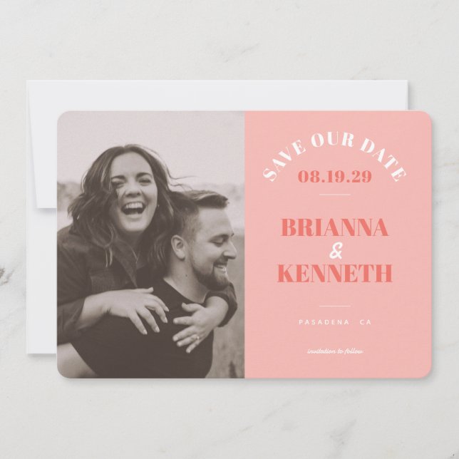 Modern Pink Photo Card Wedding Save the Date (Front)