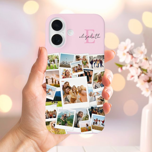 Modern Pink Photo Collage Monogram Case-Mate iPhone Case (Creator Uploaded)