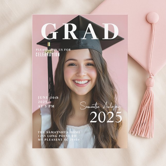 Modern Pink Photo Graduation | Class of 2025 Invitation (Creator Uploaded)