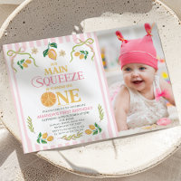 Modern Pink Photo Lemon Main Squeeze 1st Birthday