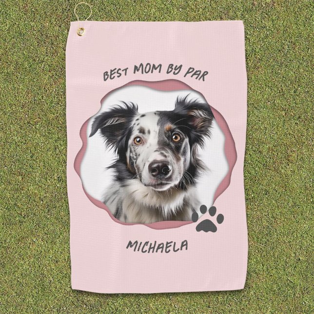 Modern Pink Photo Pet Dog Best Mum  Golf Towel (Creator Uploaded)