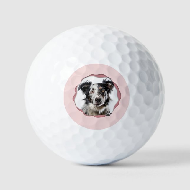 Modern Pink Photo Pet Dog Personalised Golf Balls (Front)