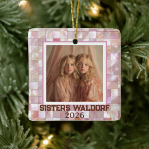Modern Pink Photo   Sisters Christmas Ornament