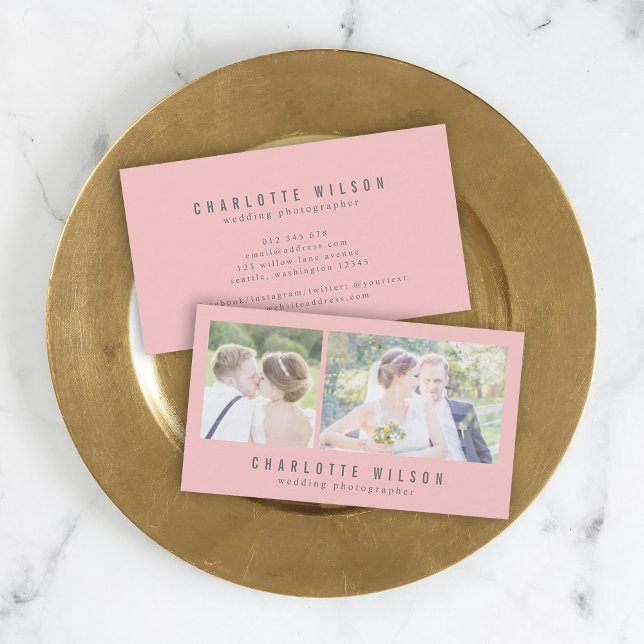 Modern Pink Photographer Two Photos Business Card (Creator Uploaded)
