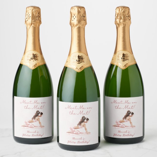 Modern Pink Pilates Princess Birthday Party  Sparkling Wine Label (Bottles)