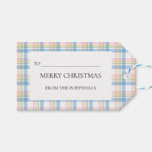 Modern Pink Plaid Check Christmas Gift Tag