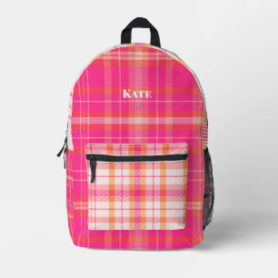 Modern pink plaid design with name printed backpack