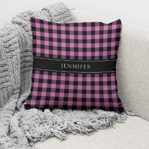 Modern Pink Plaid Gingham Name Cushion
