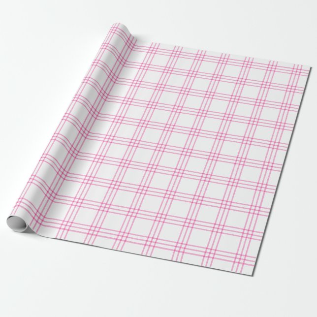 Modern Pink Plaid |Large Pattern| Wrapping Paper (Unrolled)