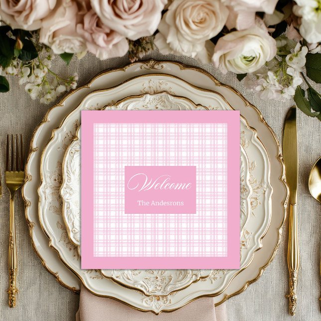 Modern Pink Plaid Napkins Personalised Elegant (Modern Pink Plaid Napkins Personalized Elegant)