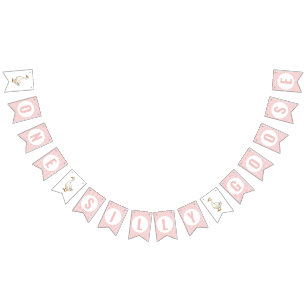 Modern Pink Plaid One Silly Goose First Birthday Bunting