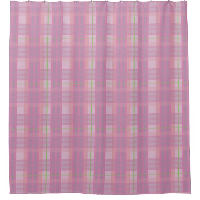 Modern Pink Plaid Shower Curtain (Front)