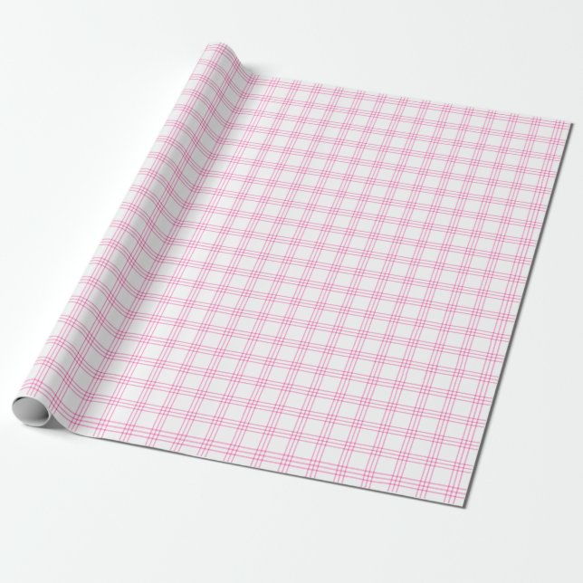 Modern Pink Plaid Wrapping Paper (Unrolled)
