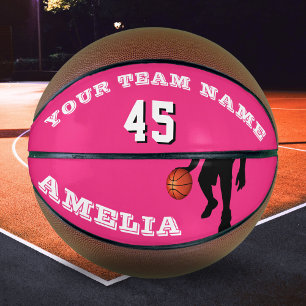 Modern Pink Player Team Name Number Girl  Basketball