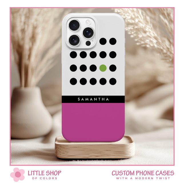 Modern Pink Polka Dot Colour Block Monogram Case-Mate iPhone Case (Creator Uploaded)
