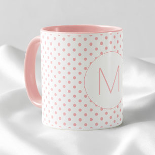 Modern Pink Polka Dot Pattern Initial Monogram Mug