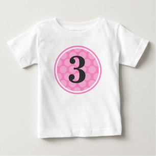 Modern Pink Polka Dot Third Birthday Girl Number 3 Baby T-Shirt