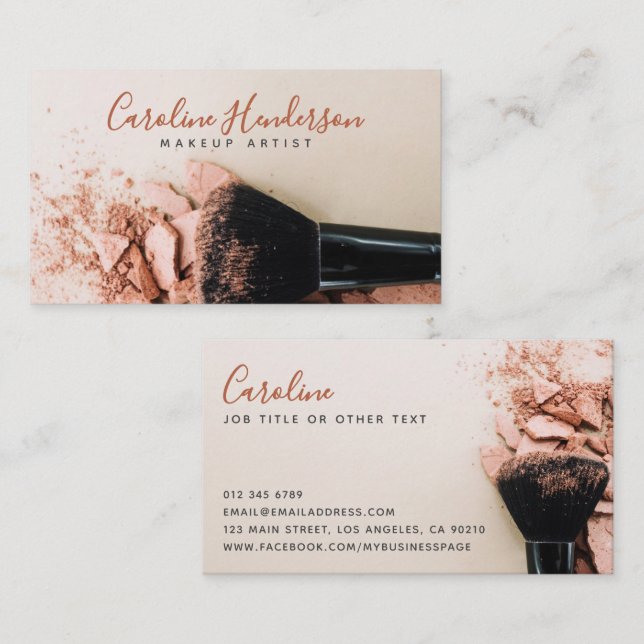 Modern Pink Powder & Brush Makeup Artist Business Card (Front/Back)