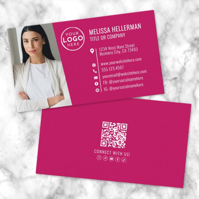 Modern Pink Professional QR Code Photo Logo Business Card (Modern Pink Professional QR Code Photo Logo Business Card)