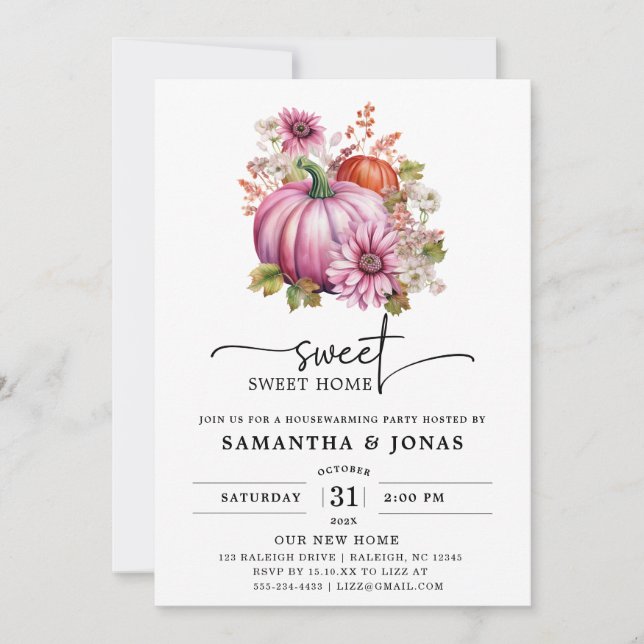 Modern Pink Pumpkin Fall Housewarming Party Invitation (Front)