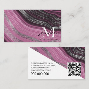 Modern Pink Purple Abstract Wave Interior Design Business Card