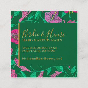 Modern Pink Purple and Green Tropical Floral Squar Square Business Card