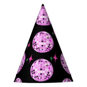 Modern Pink Purple Disco Ball Black Party Hat