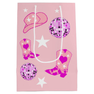 Modern Pink Purple Disco Ball Cowgirl Hat Boots  Medium Gift Bag