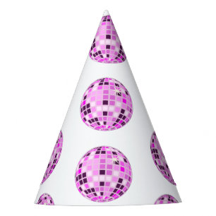 Modern Pink Purple Disco Ball Drawing White  Party Hat