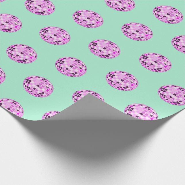 Modern Pink Purple Disco Ball Pattern Magic Mint Wrapping Paper (Corner)