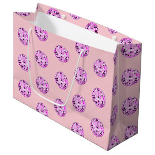 Modern Pink Purple Disco Ball Pattern Pastel Pink  Large Gift Bag