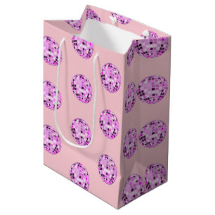 Modern Pink Purple Disco Ball Pattern Pastel Pink  Medium Gift Bag