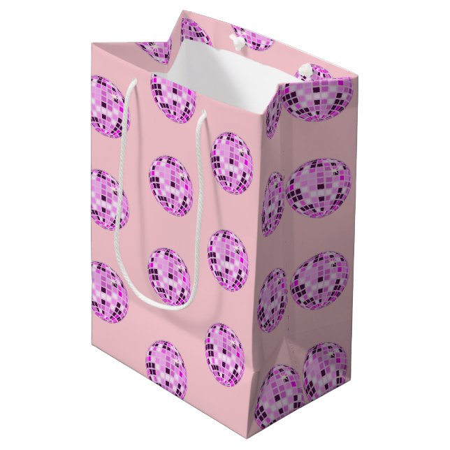 Modern Pink Purple Disco Ball Pattern Pastel Pink  Medium Gift Bag (Front Angled)