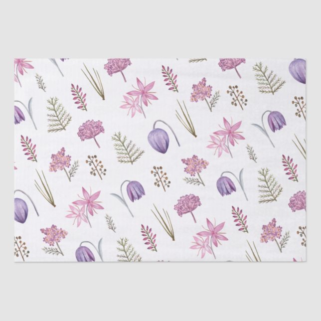 Modern Pink Purple Floral Baby Shower Birthday Tissue Paper (Front)