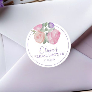 Modern Pink & Purple Floral Bridal Shower Classic Round Sticker