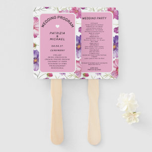 Modern Pink Purple Floral Wedding Program Hand Fan