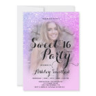 Modern pink purple glitter ombre photo Sweet 16