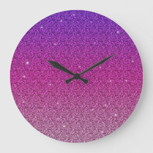 Modern Pink purple gradient glitter girly  Large Clock