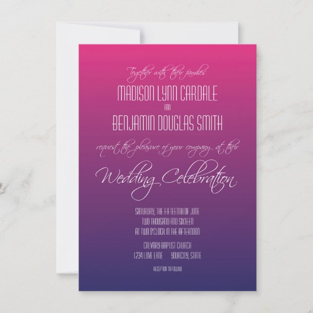 Modern Pink Purple Gradient Wedding Invitations (Front)